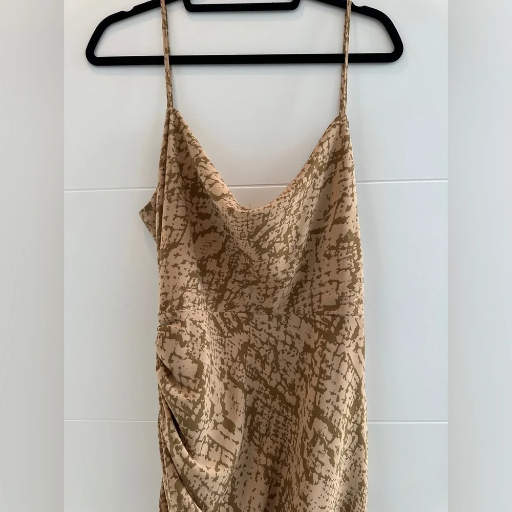 Forever 21 Snake Print Ruched Midi Dress Tan Beige Spaghetti Strap | Size M - Picture 10 of 15